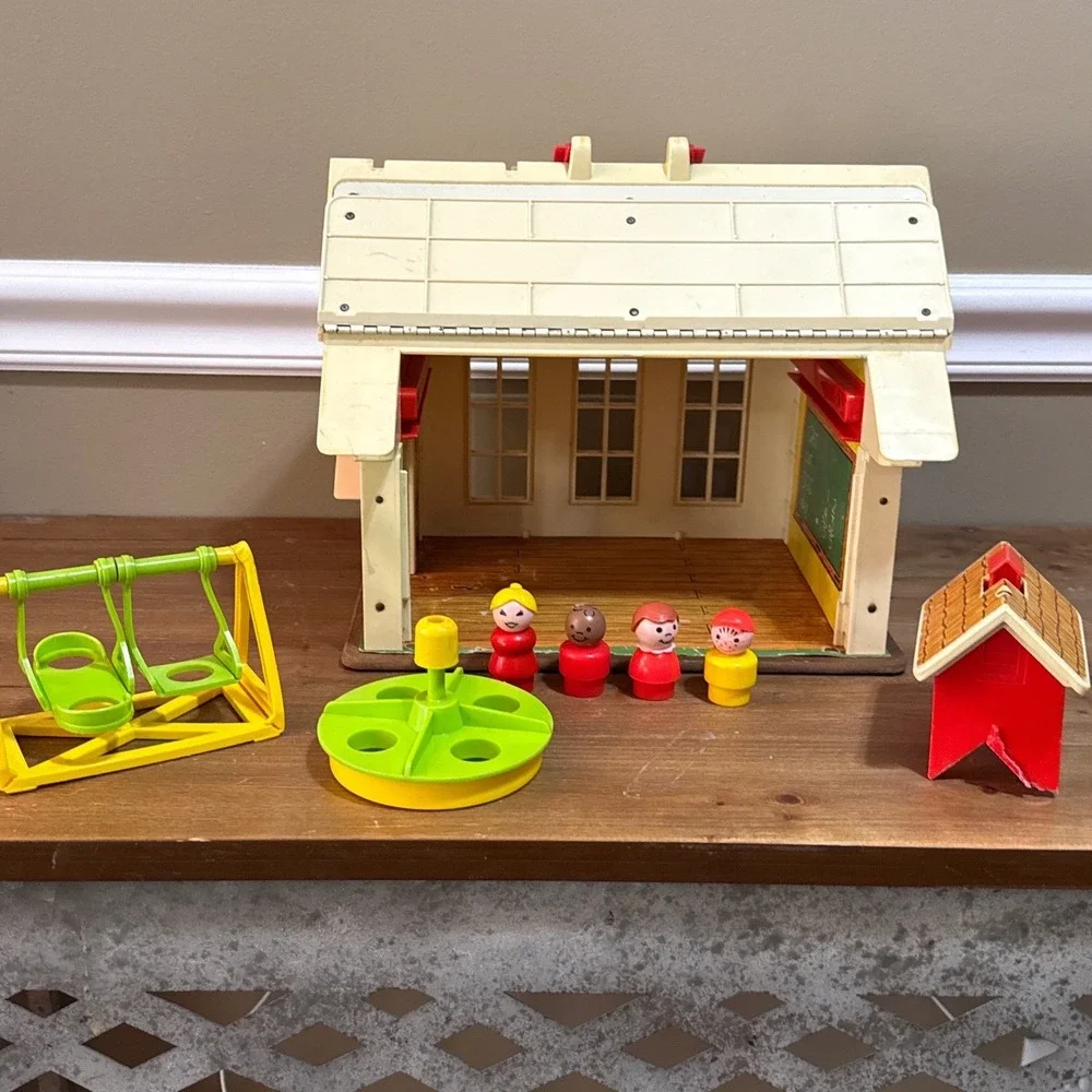 Vintage 1971 Fisher Price Play Family School 923 Red House Bell Tower Toy